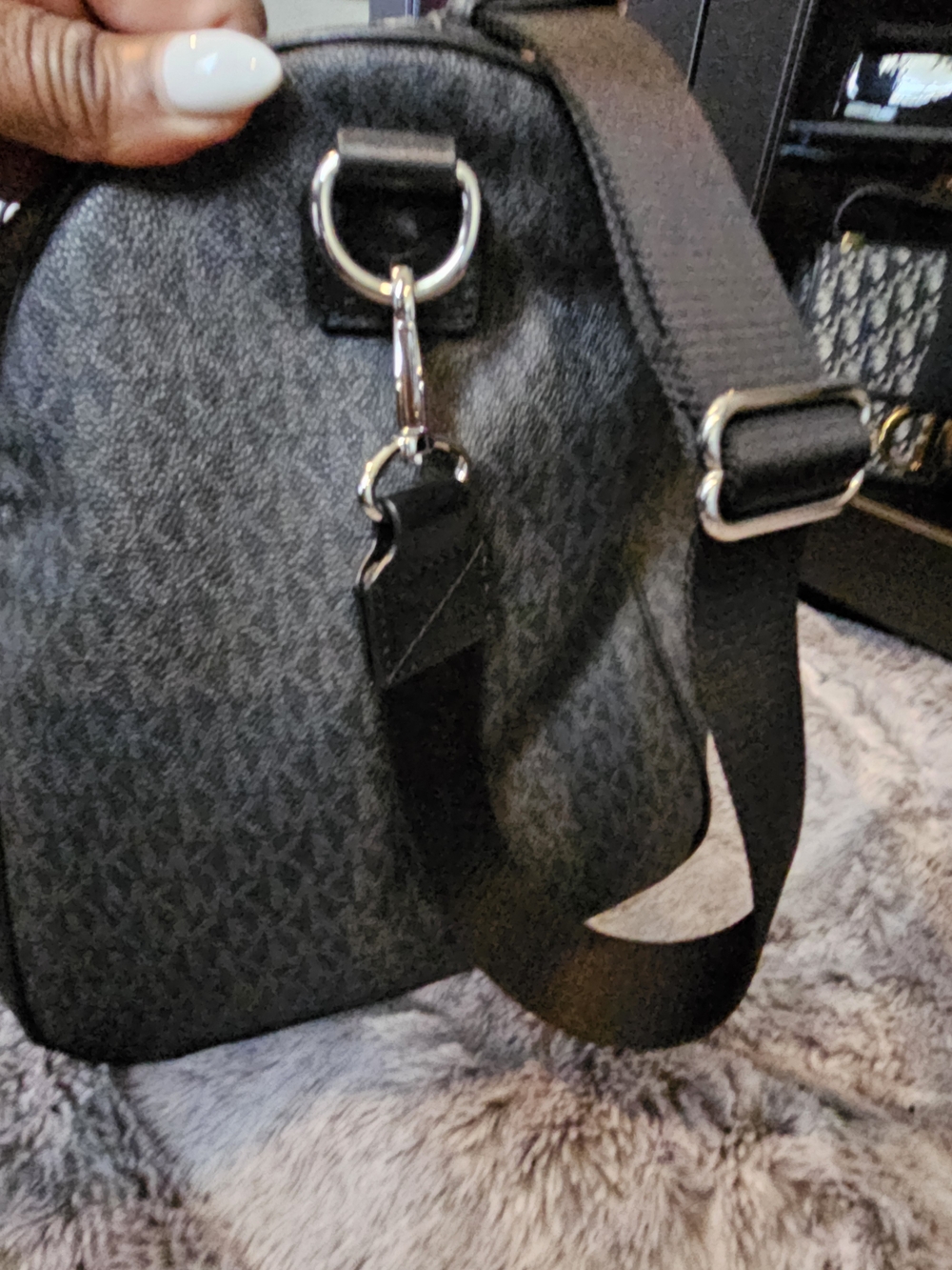 Michael Kors Black Gray MK Monogram Travel Duffel Bag - Picture 5 of 14